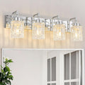 4 Light Crystal Glass Vanity Light, Chrome Bathroom Lighting Fixtures Over Mirror Modern Bath Wall Sconce Lighting for Bedroom Living Room