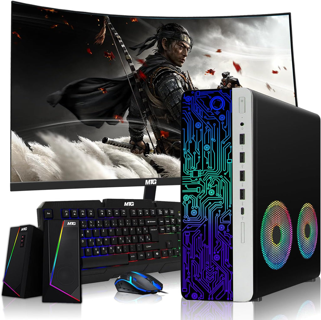 TechMagnet HP G4 Desktop Computer PC,AMD Pro A10-9700 R7,16GB RAM,1TB SSD, 27-inch Curved Monitor, RGB Speaker, RGB Keyboard with AI-Enabled Copilot Key, Mouse,2X ARGB Fan WiFi,Windows 11 Pro(Renewed)