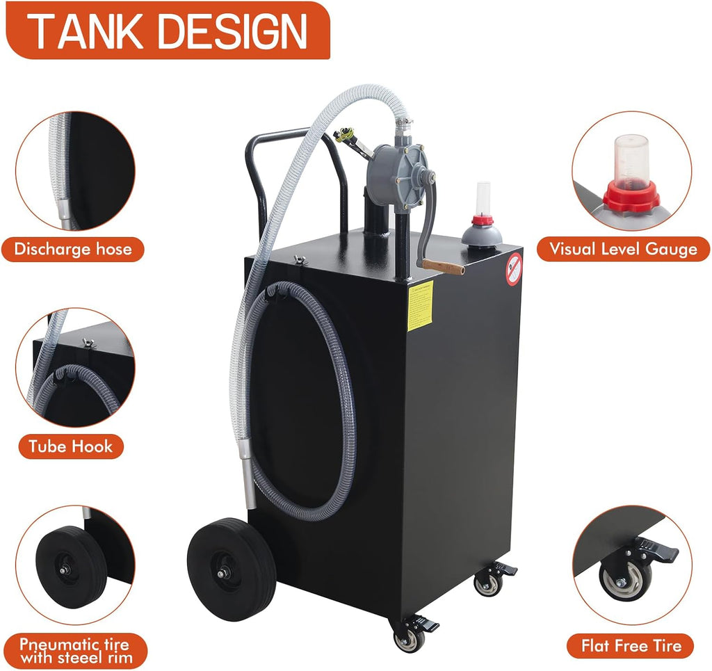 45 Gallon Fuel Caddy, Portable Fuel Caddy with Manual Pump - Heavy Duty Gas & Diesel Storage Tank on 4 Wheels, for Gasoline/Diesel Transfer to Cars, Trucks, ATVs, Boats, Lawn Mowers & Equipment