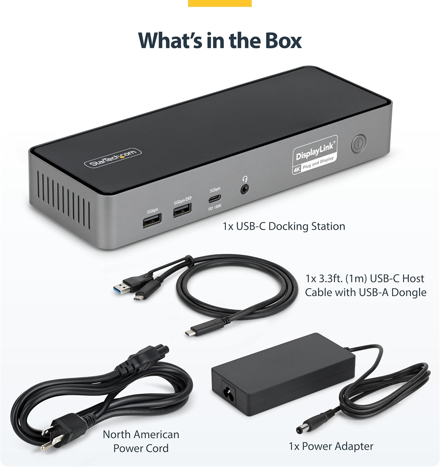StarTech.com Triple Monitor USB-C Docking Station, 4K 60Hz DisplayLink Dock for MacBook M1 M2 M3 M4 & Windows, 2.5GbE, 2X HDMI & 2X DP, 140W Laptop Charging, USB-C DP Alt Mode - TAA