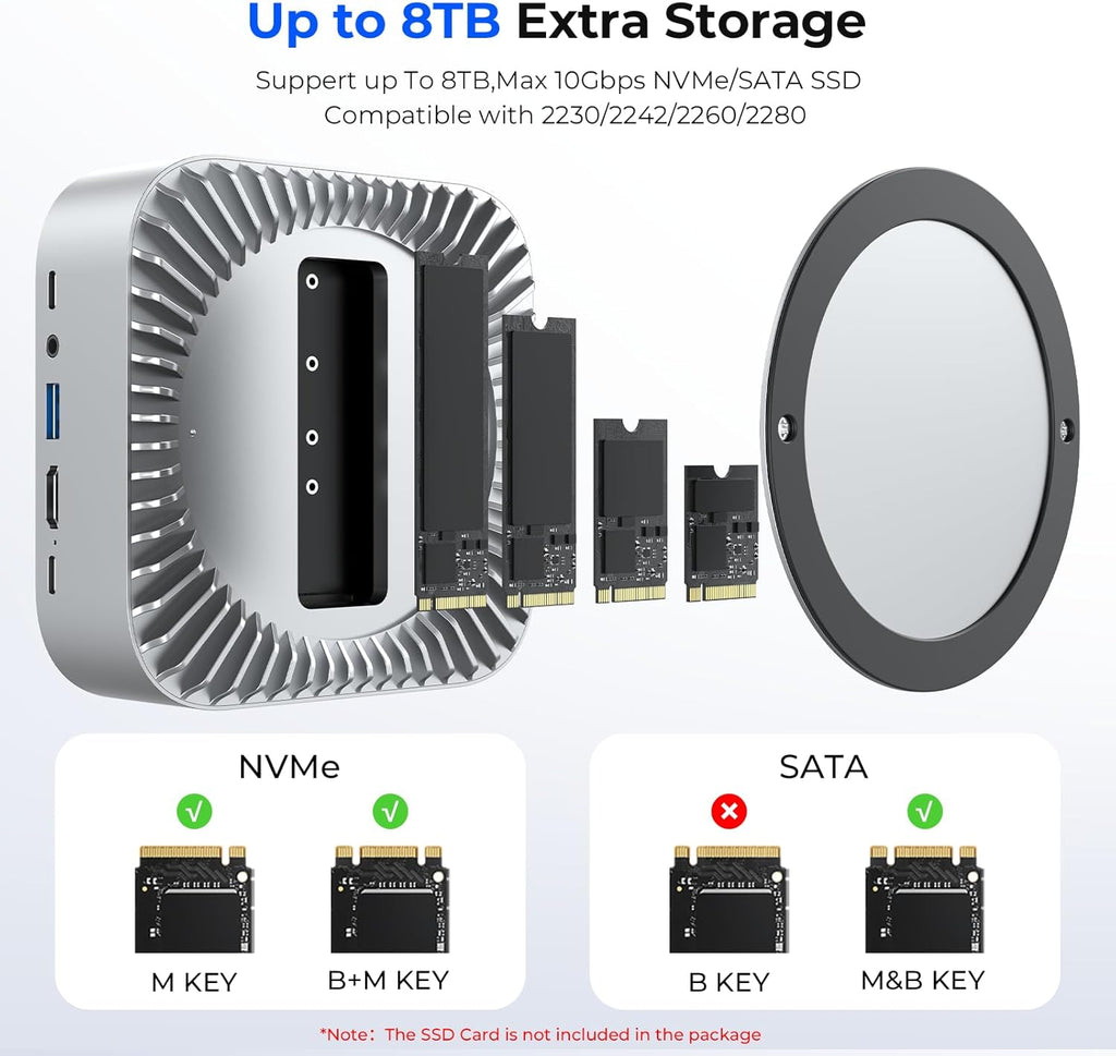 RayCue All-in-One Dock for Mac mini M4 with Smart Displays, NVMe/SATA SSD Enclosure, 4K60Hz HDMI, 10G USB-A/C, 5G USB-A*2, USB-C Charging, SD/TF, Audio – Mac mini M4 HUB &Docking Station(2024)