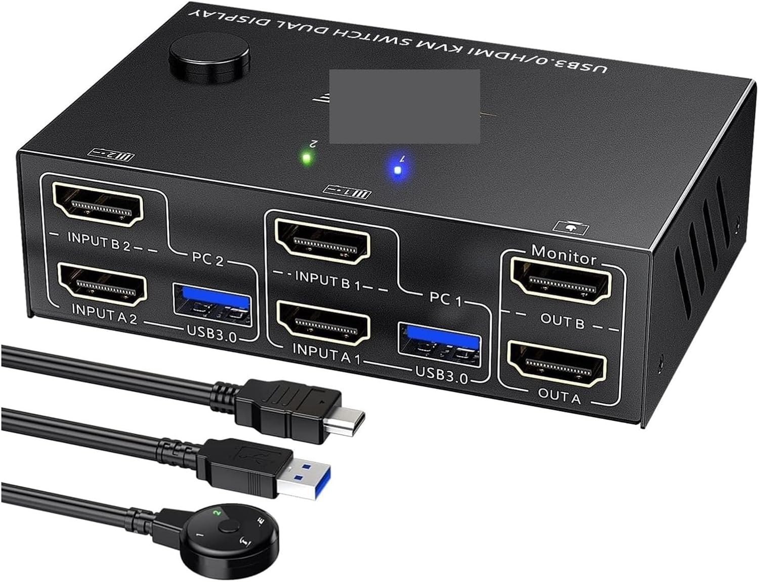 USB 3.0 HDMI Displayport KVM Switch 2 Monitor 2 Computer 4K@60Hz 2K@144Hz,Dual Monitor KVM Switch for 2 PC Share 4 USB 3.0 Ports(202HH with EDID)