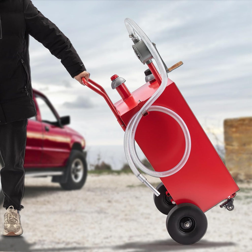 35 Gallon Fuel Caddy, Fuel Storage Tank & 4 Wheels, with Manual Transfer Pump for Cars, Boats, Lawnmowers, Motorcycles