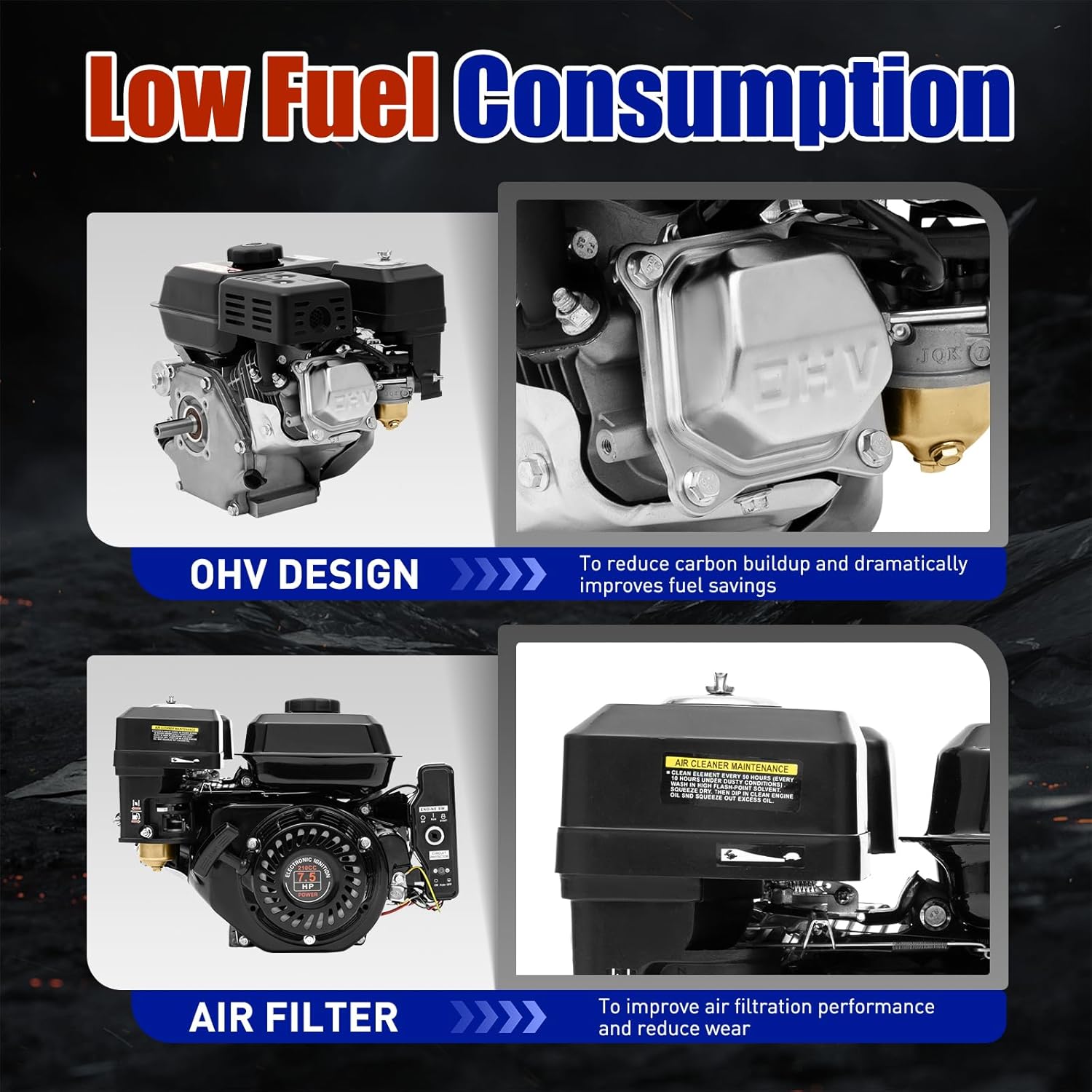 Gas Engine, 212CC 7.5HP Gas Engine Electric Start - Side Shaft Motor Gasoline Engine 3600RPM