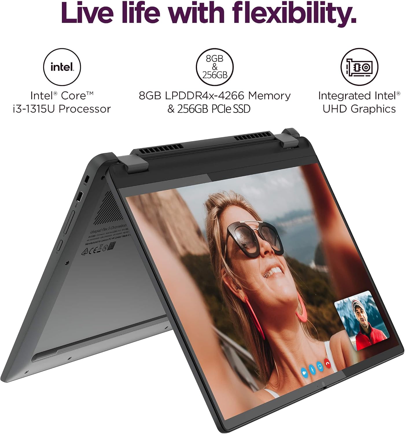 Lenovo IdeaPad 5 Flex 5i Chromebook plus 14' FHD+ 2-in-1 Touchscreen Laptop (Intel 6-Core i3-1315U, 8GB RAM, 256GB SSD) Business, Home, Students, Slim, 1080p Webcam, Backlit, Wi-Fi 6E, Chrome OS, Gray