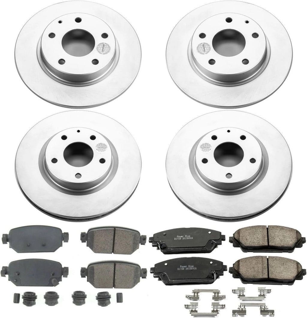 PowerStop Front and Rear Brake Kit for Mazda 3 2017-18 | Mazda CX-3 2019-21 - Fully-Coated Disc Rotors with Z17 Ceramic Brake Pads Replacement, CRK8282