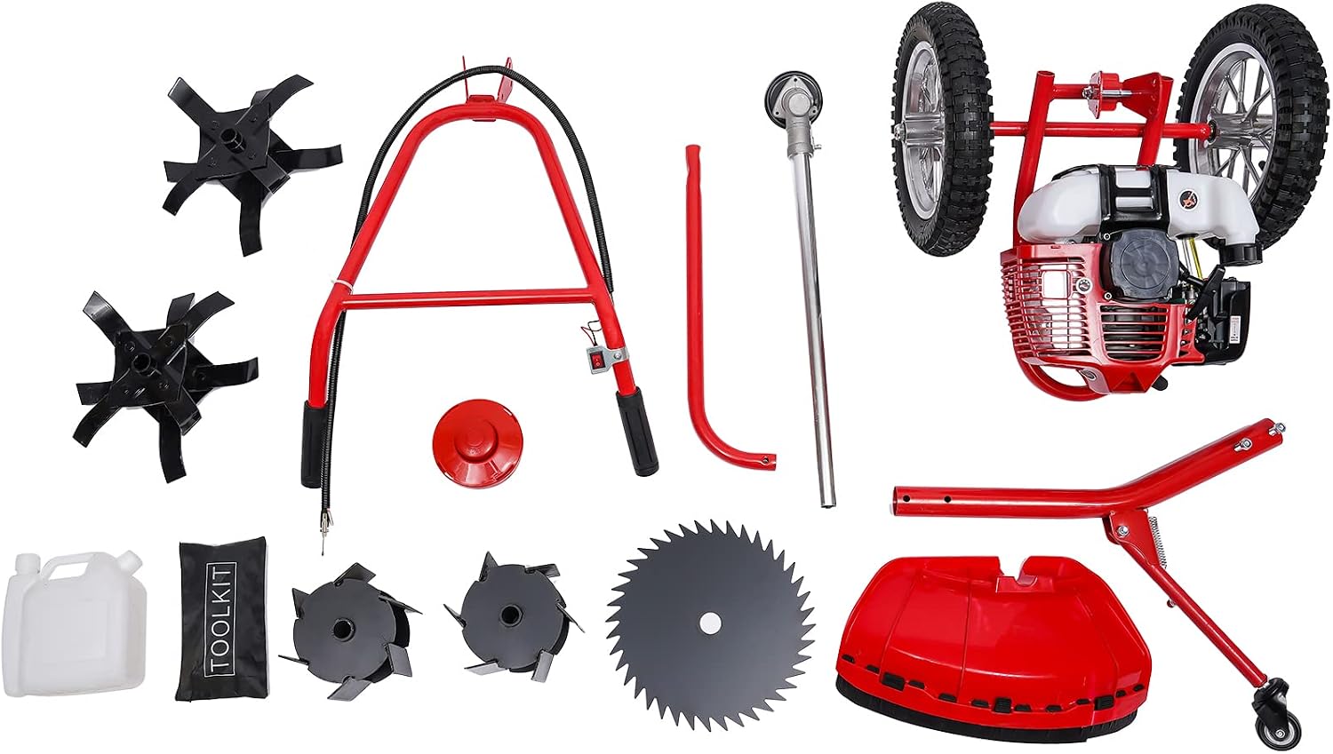 Portable Hand-push Gasoline Lawn Mower, Gas Powered Multi-function Small Weeding Machine Household Push Mower with Three Working Head Blades
