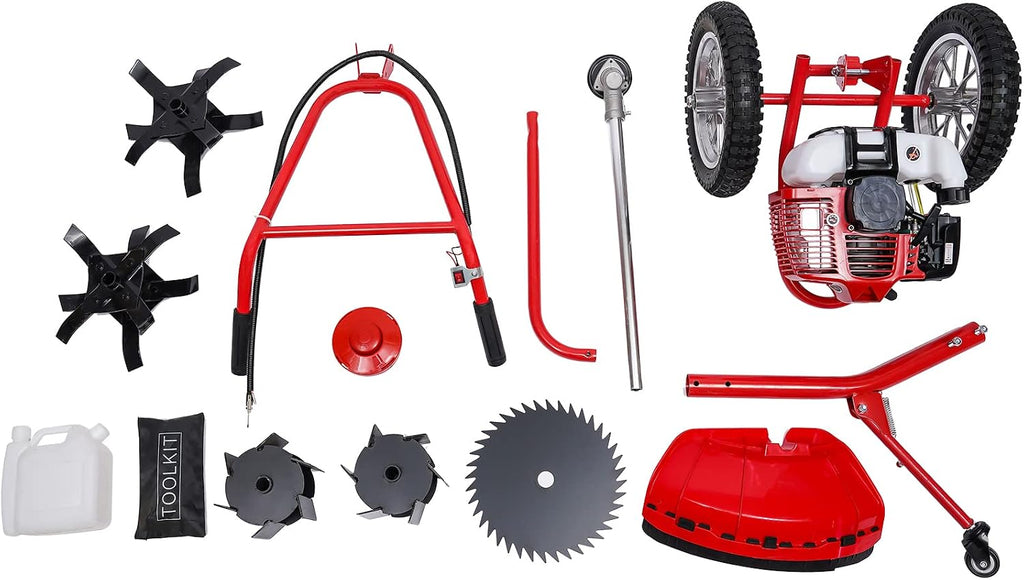 Gas Powered Grass Cutter, 49CC Two-Stroke Hand Push Lawn Mower, Single-Cylinder Gasoline Engine 6500-7000R/Min, Walk-Behind Air-Cooled Mower Edger Grass Cutter