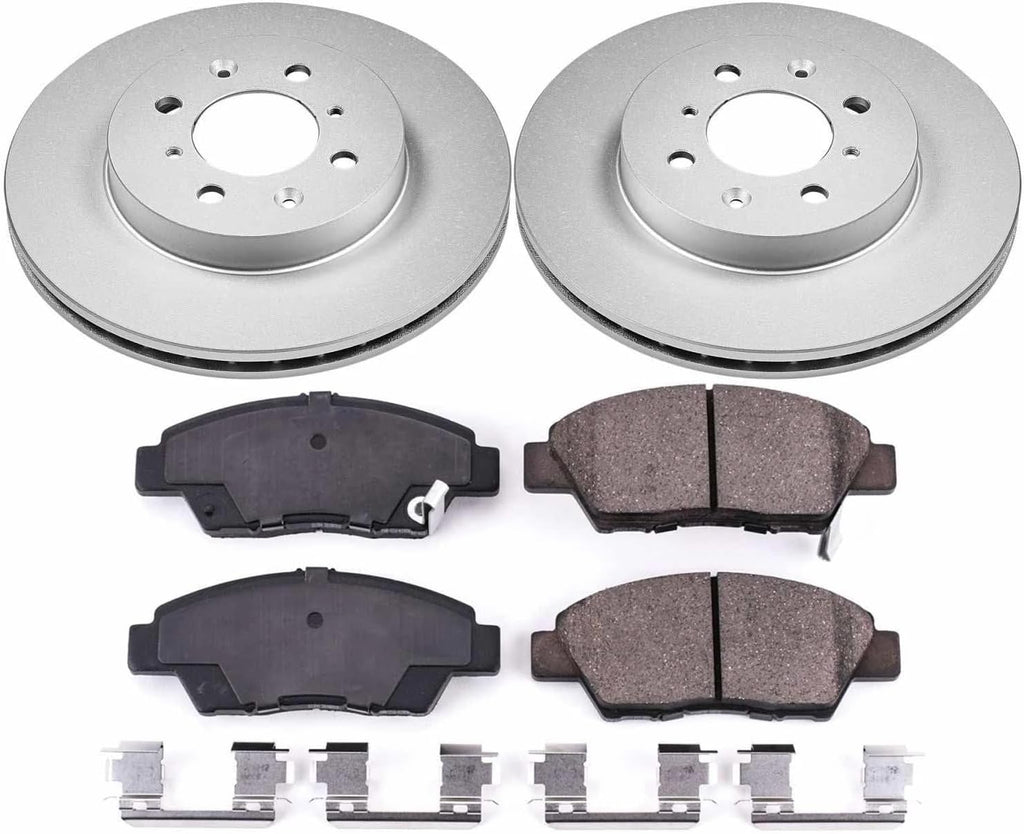 PowerStop Front Brake Kit for Honda Fit 2009-14 - Fully-Coated Disc Rotors with Z17 Ceramic Brake Pads Replacement, CRK5382