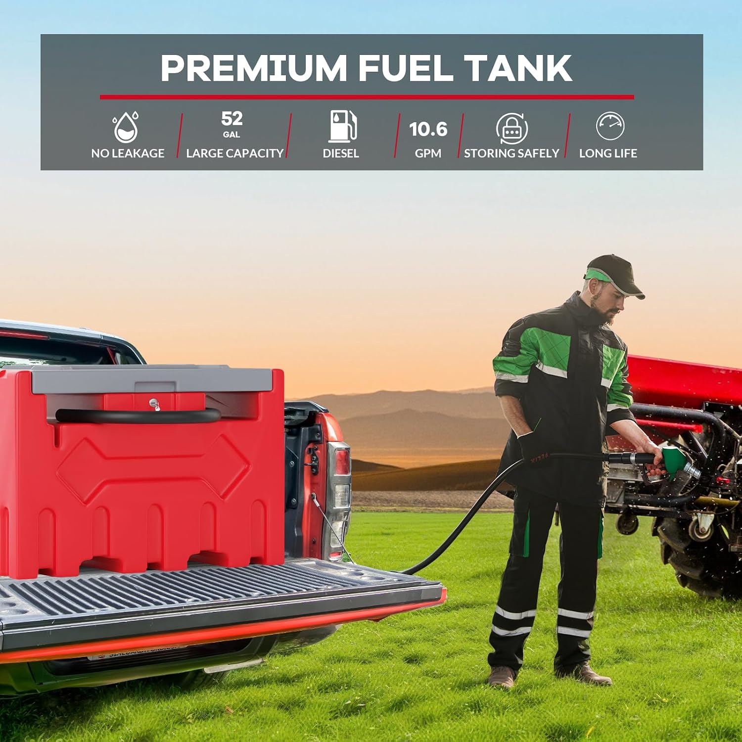 Fuel Caddy 50 Gallon 192l Portable Gas Caddy Fuel Storage Tank with 4 Wheels Manual Transfer Pump, Gasoline Diesel Fuel Container for Cars, Lawn Mowers, ATV, Boats