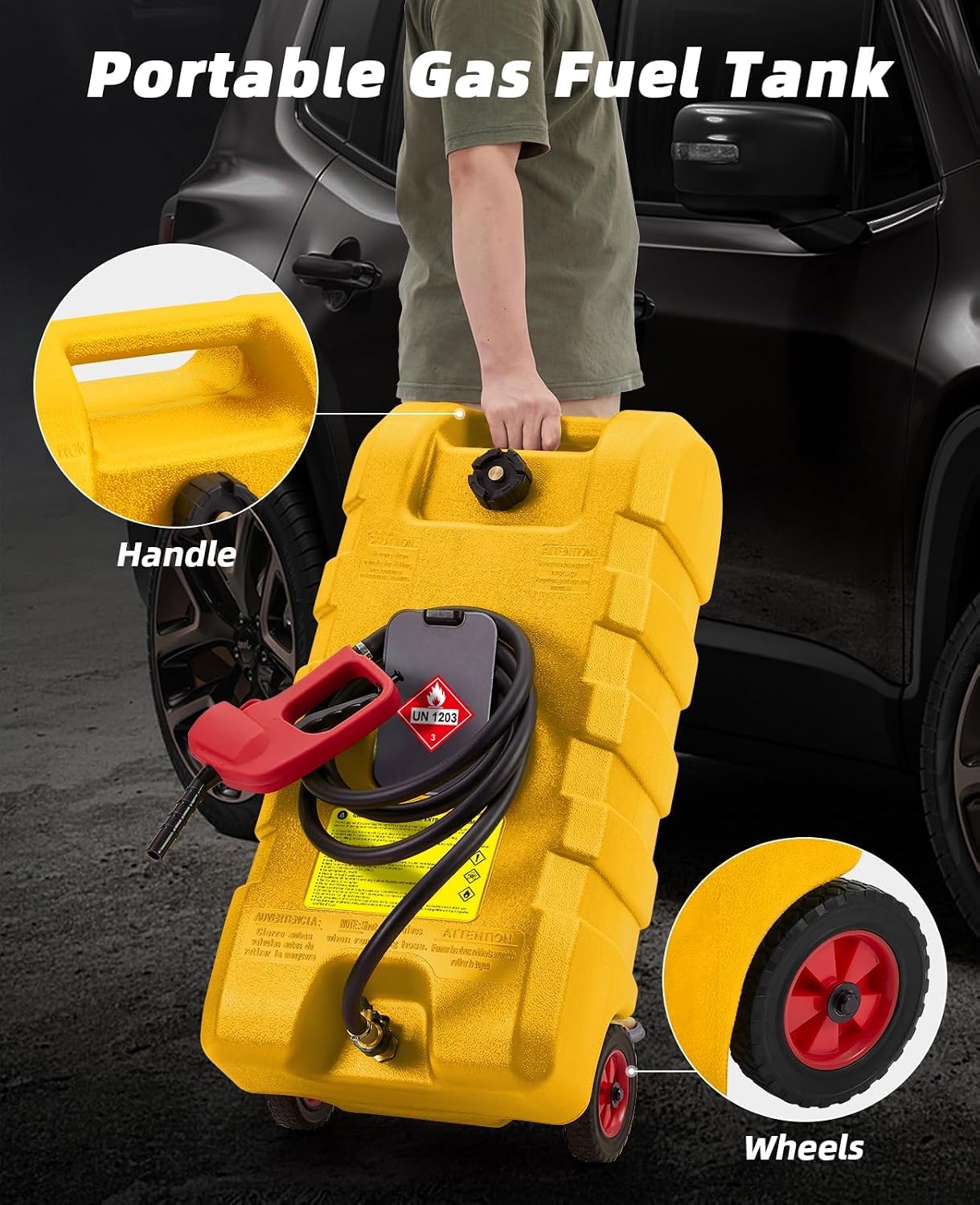 15 Gallon Gas Can, Portable Fuel Tank With Pump, Fuel Transfer Tank, Portable Gasoline Tank On Wheels With Le Fluid Transfer Siphon Pump and 10-Inch Hose for Cars, Boats, Lawnmowers, ATVs