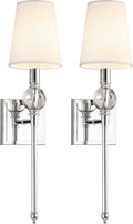 XiNBEi Lighting Wall Light Set of Two, Modern Bedroom Wall Lamp with White Fabric Shade Chrome Bathroom Vanity Wall Light with Crytal Ball Accent for Bedroom Living Room Corridor Kitchen