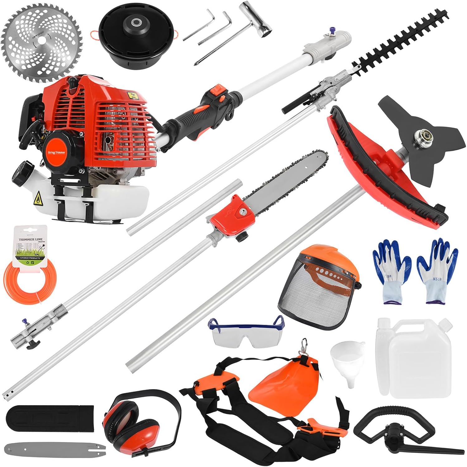 52CC 2-Stroke Gas Weed Eater/Brush Cutter,5 in 1 Gas String Trimmer, Maximum Power/Speed - 2.3KW/8500rpm & Multi Functional Gas Weed Wacker for Yard & Garden
