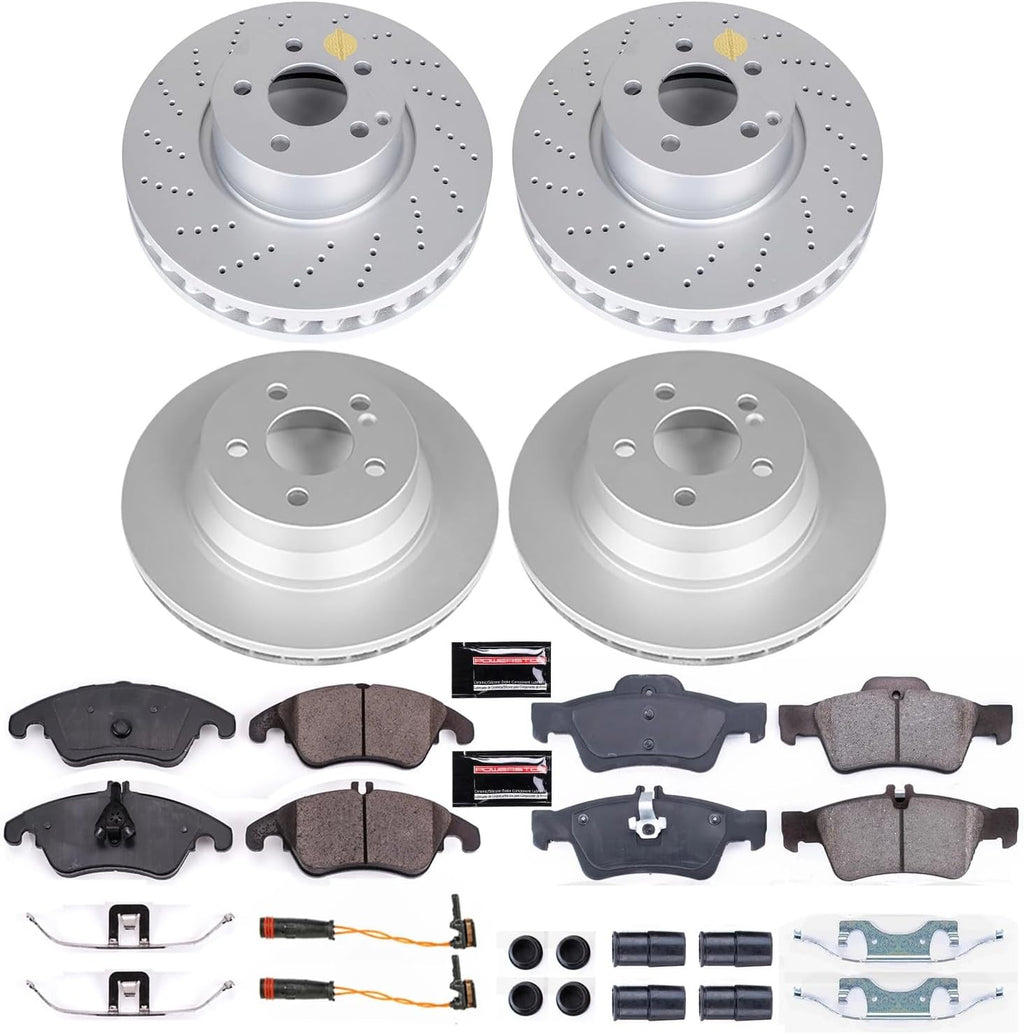 PowerStop Front and Rear Brake Kit for Mercedes-Benz E350 2010-16 | Mercedes-Benz E400 2013-16 - Fully-Coated Disc Rotors with Z23 Carbon-Fiber Ceramic Brake Pads Upgrade, CRK7830