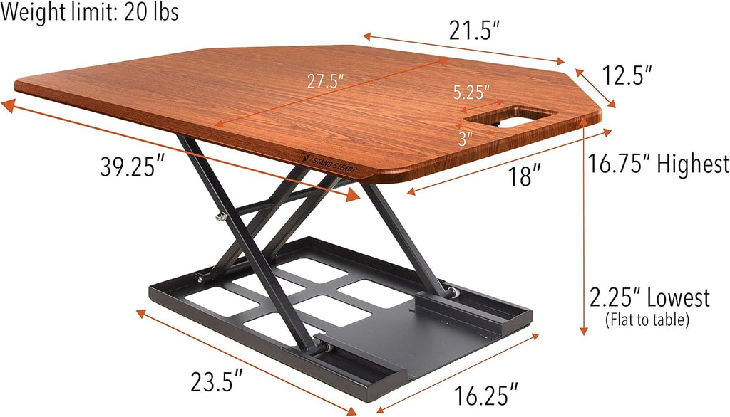 X-Elite Pro 40' Corner Standing Desk Converter with Pneumatic Lift | Adjustable Sit to Stand Riser, L-Shaped Desks & Cubicles | Fully Assembled Computer Workstation (Cherry)