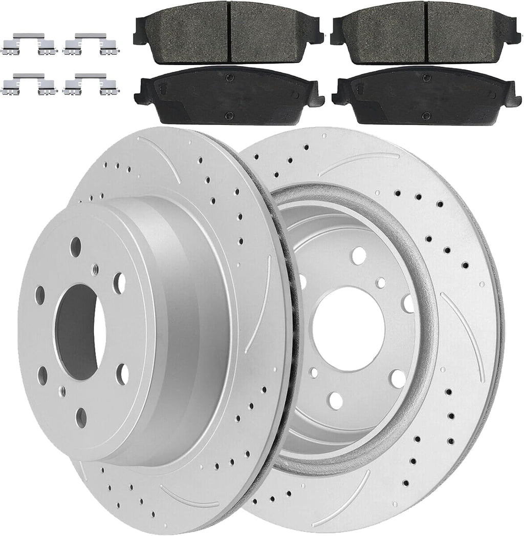 AUTOCLUB 13.58' Rear Brake Kit, for 2007 2008 2009 2010 2011 2012 2013 Chevy Silverado 1500 Brake Pads and Rotors, for Chevy Avalanche Suburban GMC Yukon XL 1500 Brakes, Drilled Slotted Replacement