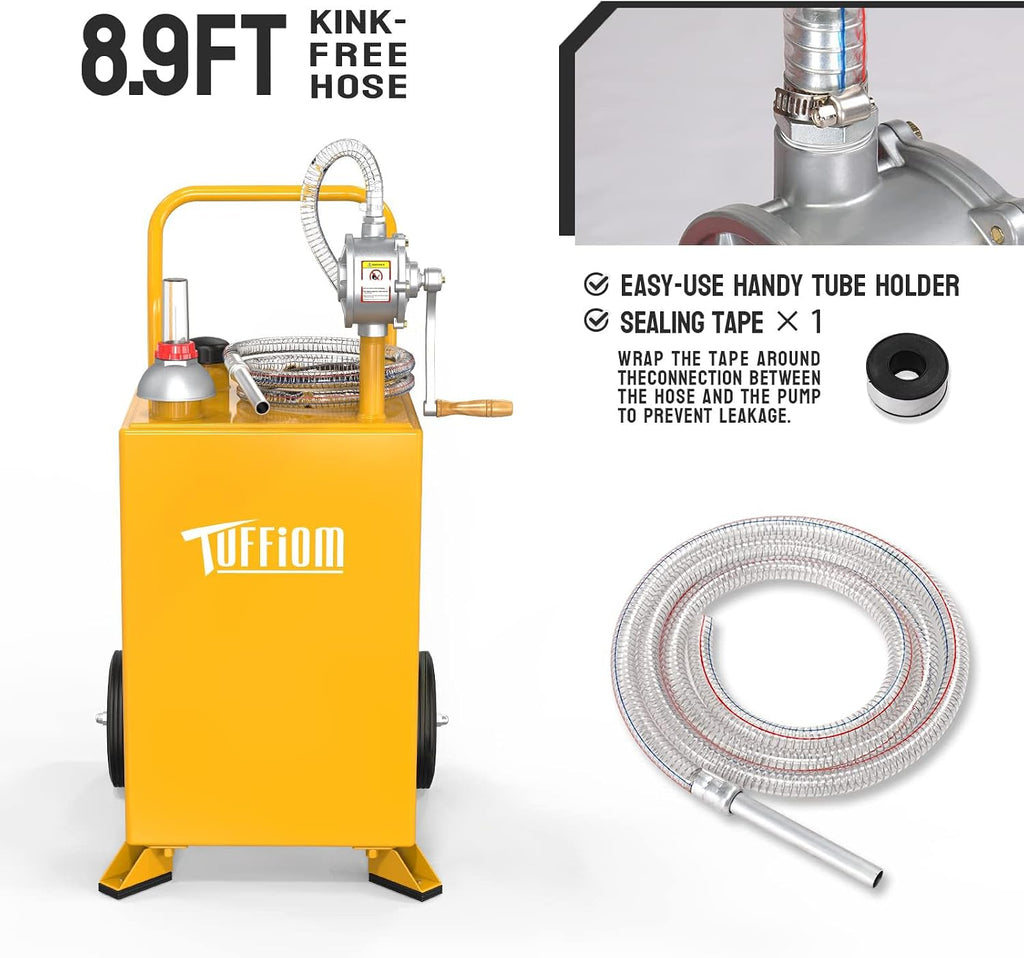 TUFFIOM 20 Gallon Fuel Gas Caddy w/Wheels & Manual Siphon Pump, Portable Diesel Fuel Transfer Storage Tank w/8.9ft Hose, Gasoline Can Container for ATV Car Mowers Tractor Boat Motorcycle