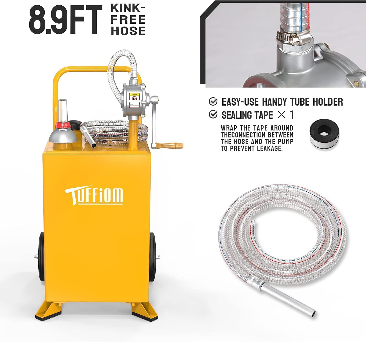 TUFFIOM 20 Gallon Fuel Gas Caddy w/Wheels & Manual Siphon Pump, Portable Diesel Fuel Transfer Storage Tank w/8.9ft Hose, Gasoline Can Container for ATV Car Mowers Tractor Boat Motorcycle