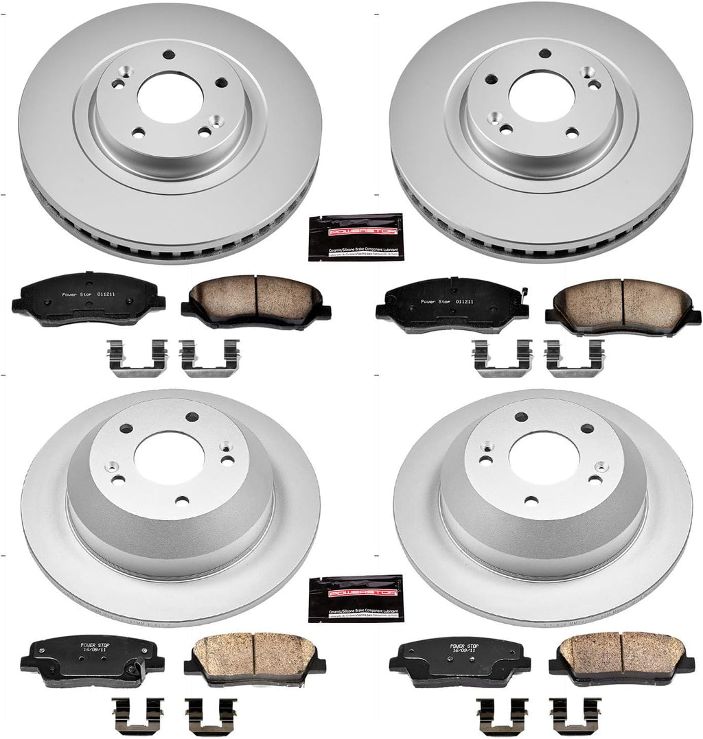 PowerStop Front and Rear Brake Kit for Hyundai Santa Fe 2013-16 - Fully-Coated Disc Rotors with Z17 Ceramic Brake Pads Replacement, CRK6950