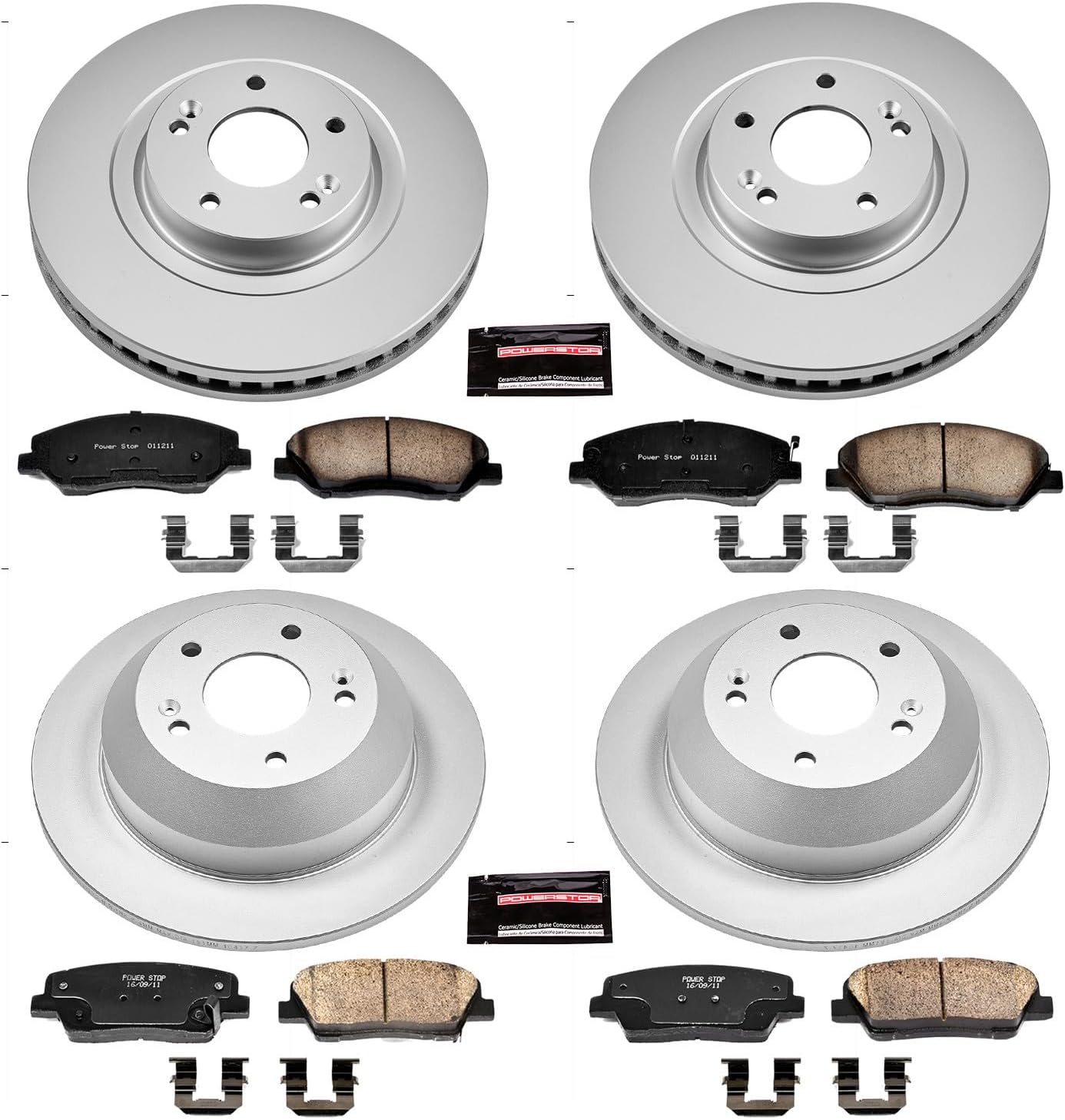 PowerStop Front and Rear Brake Kit for Hyundai Santa Fe 2013-16 - Fully-Coated Disc Rotors with Z17 Ceramic Brake Pads Replacement, CRK6950