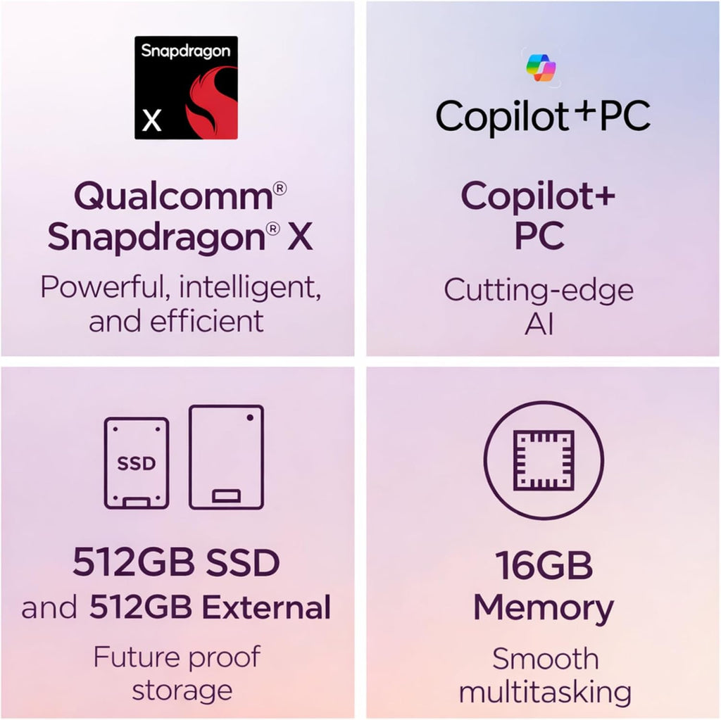 Lenovo IdeaPad Slim 3X - 15.3' WUXGA Touchscreen - Snapdragon X 8-Core (Beats Intel i7-1255U) - 16GB DDR5 RAM - 1TB Storage (512GB SSD and 512GB External) - Backlit Keyboard - Fingerprint Reader