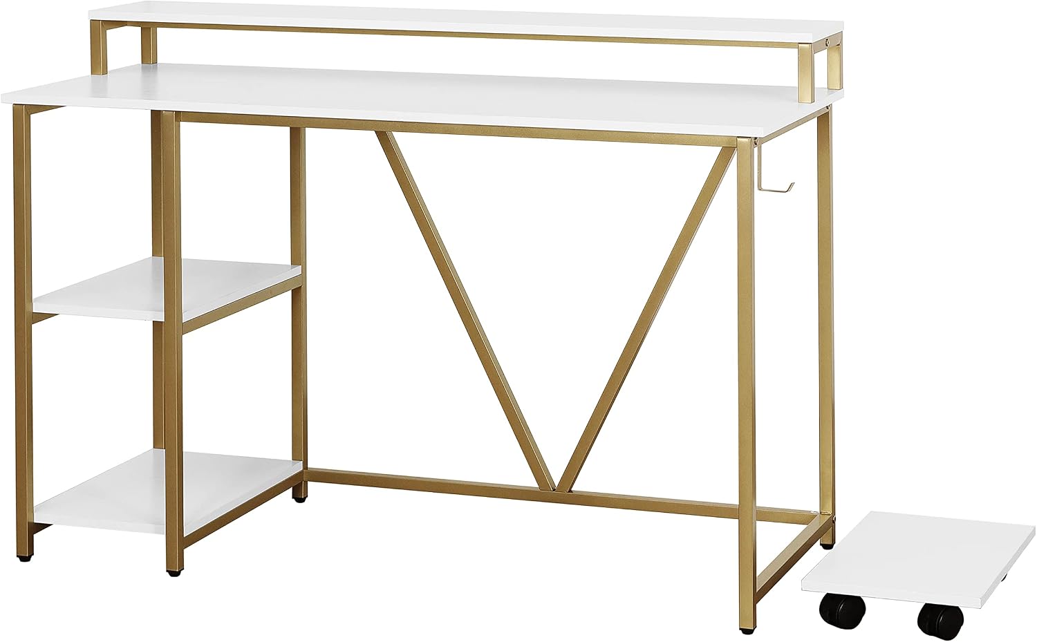 Techni Mobili Computer Desk - Industrial Writing Desk with Storage Shelves, Monitor Stand, & Accessory Holder - Home Office Laptop Computer Table with CPU Caddy & 2-Tier Small Bookshelf Space
