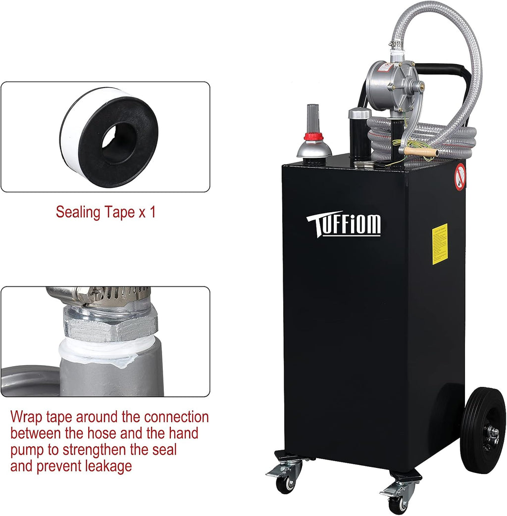 TUFFIOM 35 Gallon Fuel Gas Caddy w/Wheels & Manual Siphon Pump, Portable Diesel Fuel Transfer Storage Tank w/11.9ft Hose, Gasoline Can Container for ATV Car Mowers Tractor Boat Motorcycle