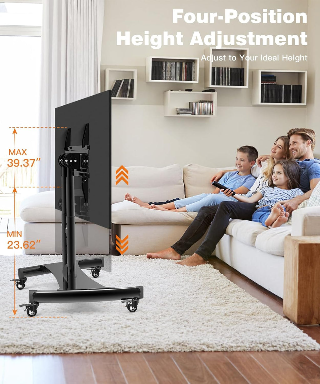 Rolling TV Stand, Portable Mobile Floor Confidence Monitor Stand on Wheels for 32-75 Inch Flat Screen TVs, Low Profile TV Cart with Height and 90° Viewing Angle Adjustable, Max VESA 600x400mm, 100lbs