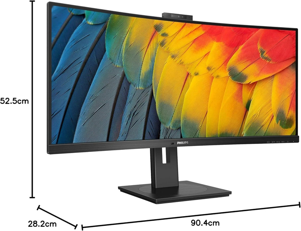 Philips 34B1U5600CH - 34 Inch WQHD Curved Monitor, 120Hz, VA, 4ms, Webcam, KVM, MultiView, RJ-45 to USB-C, Height Adjust (3440 x 1440 @ 120Hz, HDMI 2.0 / DP 1.4 / USB-C PD 100W) (Renewed)