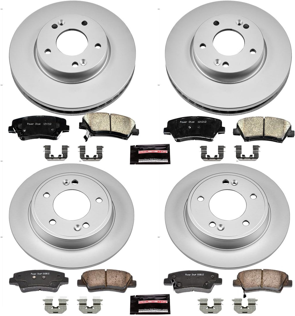 PowerStop Front and Rear Brake Kit for Hyundai Elantra 2011-16 | Hyundai Elantra Coupe 2013-14 - Fully-Coated Disc Rotors with Z17 Ceramic Brake Pads Replacement, CRK6504
