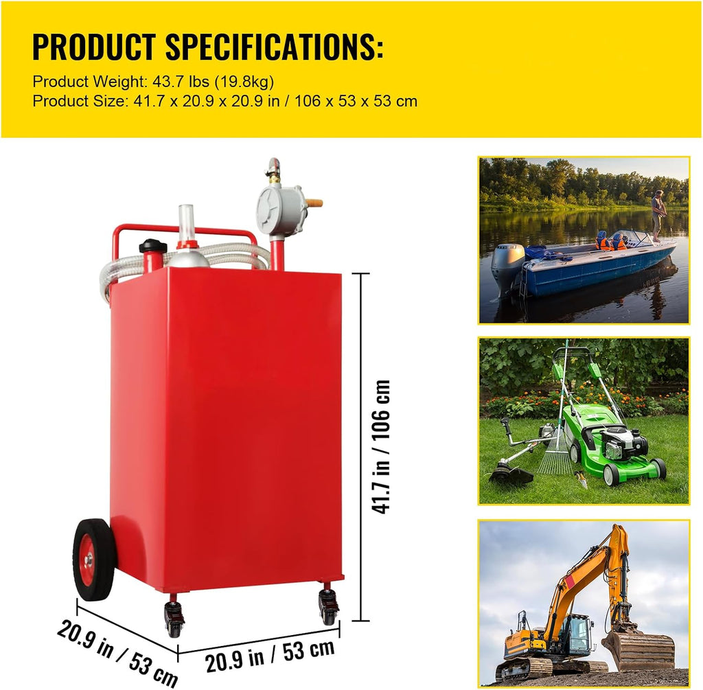 Happybuy Fuel Caddy, 35 Gallon, Gas Storage Tank on 4 Wheels, with Manual Transfer Pump, Gasoline Diesel Fuel Container for Cars, Lawn Mowers