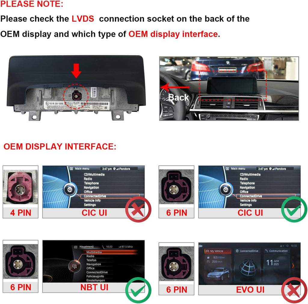PEMP Ultra-Thin 12.3' for BMW 3 Series F30 NBT CIC Wireless and Wired CarPlay Android Auto Screen Calls Using The OEM Bluetooth with a 720P AHD Reverse Camera (2012-2017)