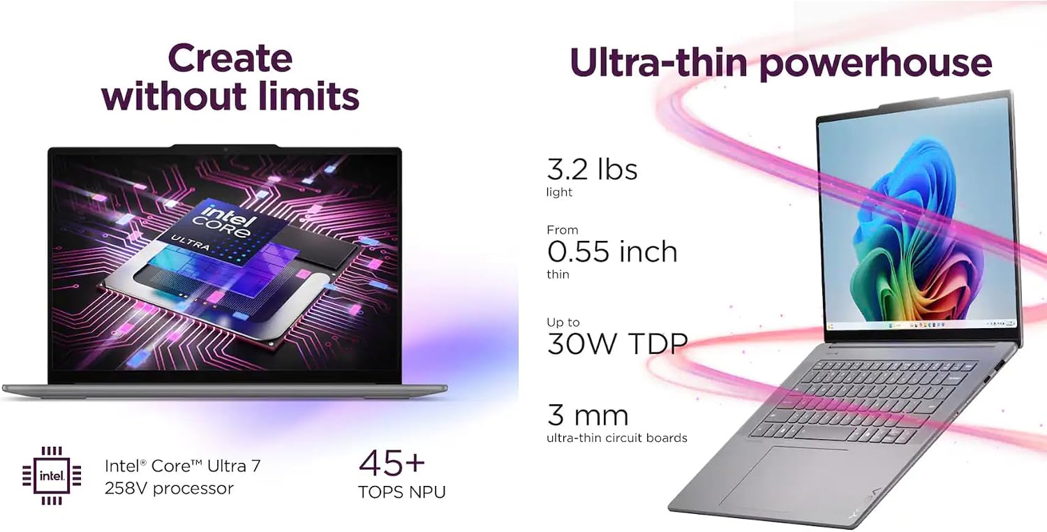 Lenovo Yoga Slim 7i Aura Edition Copilot + Laptop 15.3' Touchscreen IPS 2.8K Display (Intel Ultra 7-258V, 32GB LPDDR5X, 1TB SSD, Intel Arc 140V, Backlit KB, Win 11 Home) w/DKZ USB Port Expander