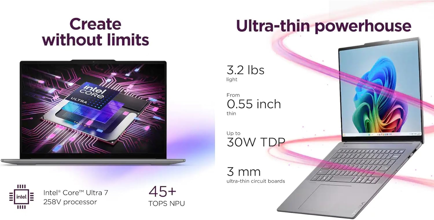 Lenovo Yoga Slim 7i Aura Edition Copilot + Laptop 15.3' Touchscreen IPS 2.8K Display (Intel Ultra 7-258V, 32GB LPDDR5X, 2TB M.2 PCIe SSD, Intel Arc 140V, Win 11 Home) w/DKZ USB Port Expander