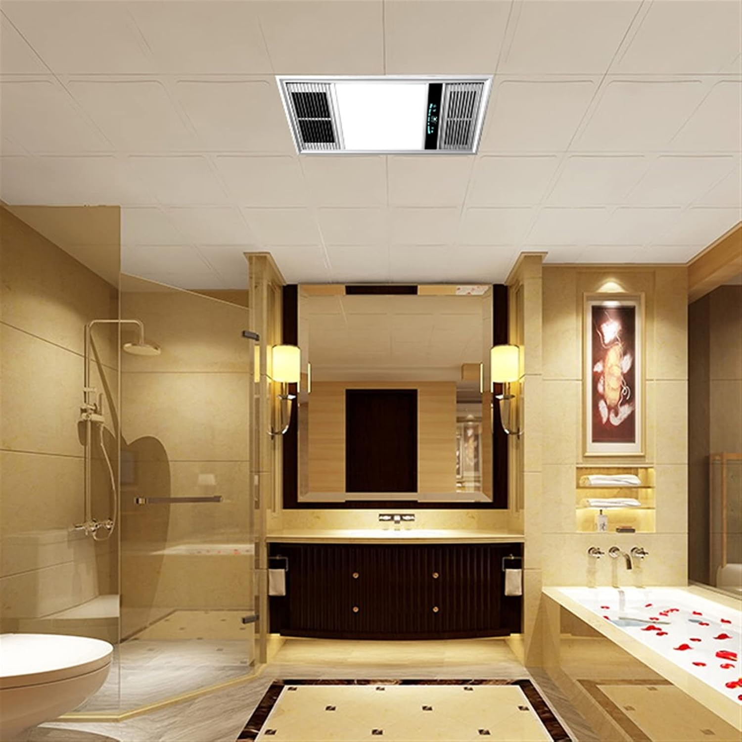 Exhaust Fan Integrated Ceiling Exhaust Fan Light Combo, 2-in-1 Ultra Quiet Bathroom Fan with LED Light, 30 x 60 cm Ceiling Ventilation Fan Vent for Home Household Vent Fan/Exhaust Fans (Gold 300 x 600