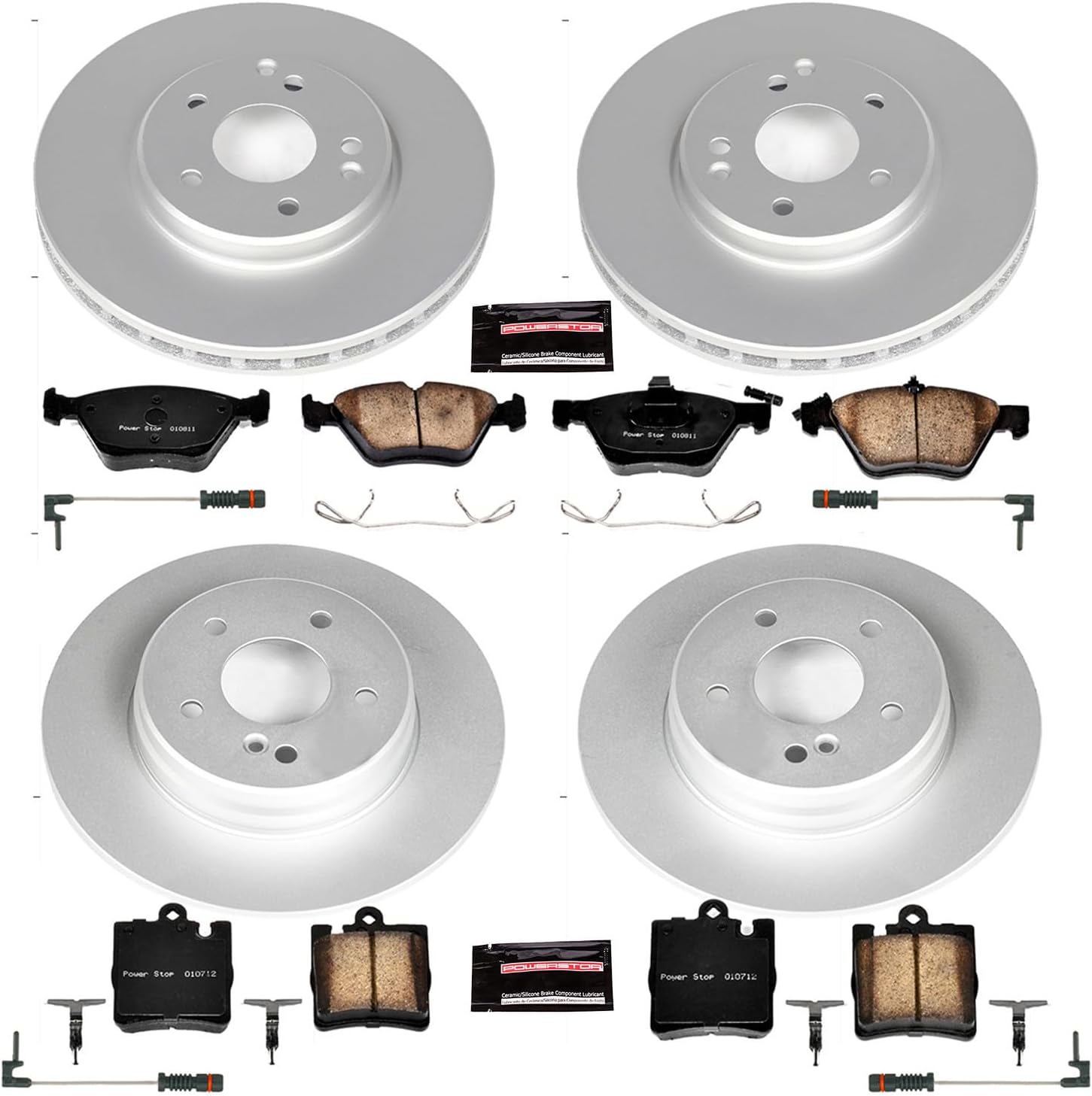 PowerStop Front and Rear Brake Kit for Mercedes-Benz CLK320 2000-02 |E300 1998-99 |E320 1996-02 |E420 1997 - Fully-Coated Disc Rotors with Z23 Carbon-Fiber Ceramic Brake Pads Upgrade, CRK2786