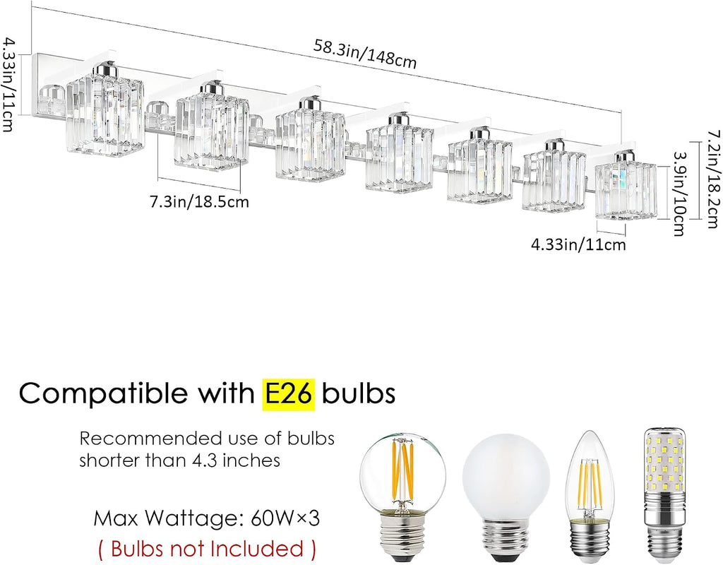 Aipsun Bathroom Vanity Light Fixtures Chrome Vanity Light for Bathroom Crystal Vanity Lighting Fixtures 7 Light (Exclude Bulb)