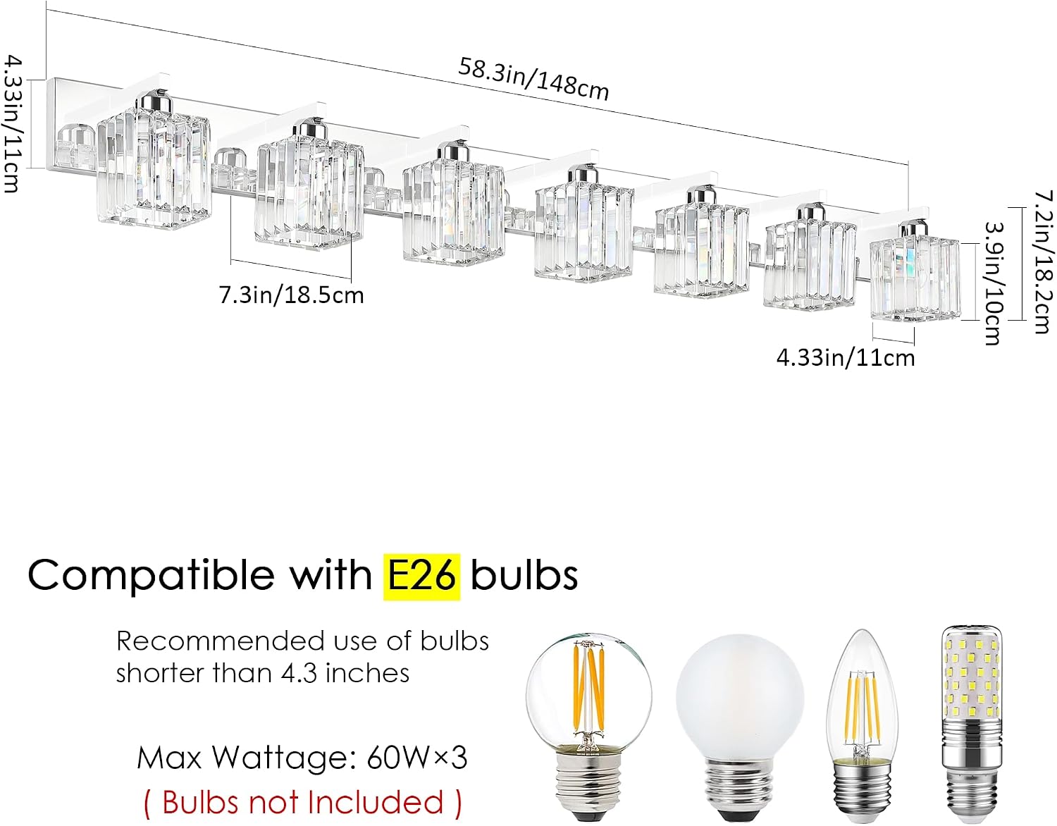 Aipsun Bathroom Vanity Light Fixtures Chrome Vanity Light for Bathroom Crystal Vanity Lighting Fixtures 7 Light (Exclude Bulb)