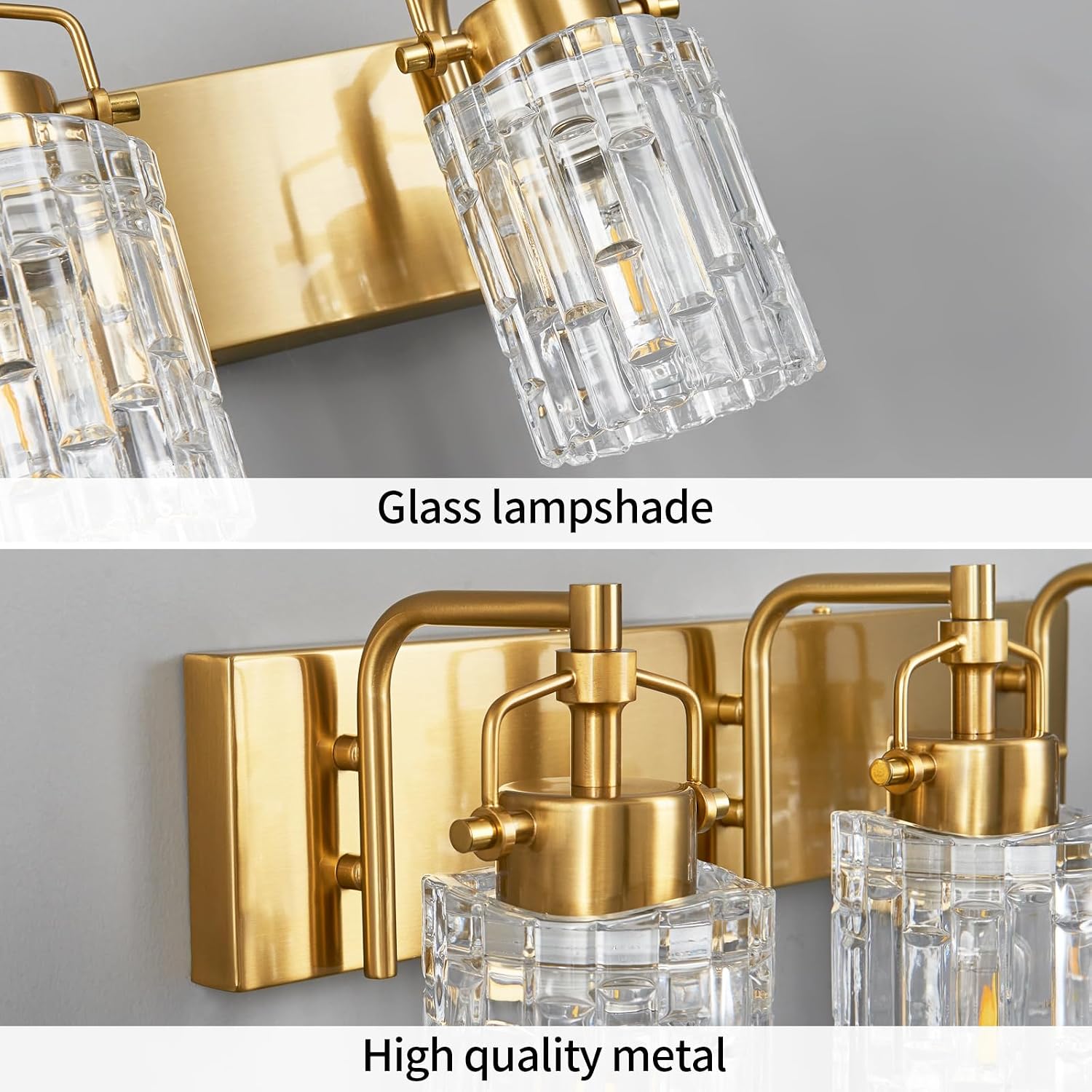 3 Light Crystal Glass Vanity Light, Gold Bathroom Lighting Fixtures Over Mirror Modern Bath Wall Sconce Lighting for Bedroom Living Room