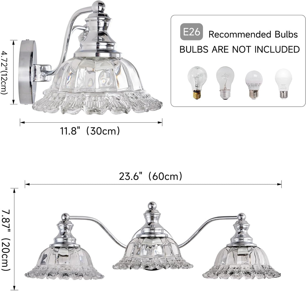 XIEDUN Chrome Vanity Light 3 Light Bathroom Lights Vanity Lights for Bathroom Bathroom Light Fixtures