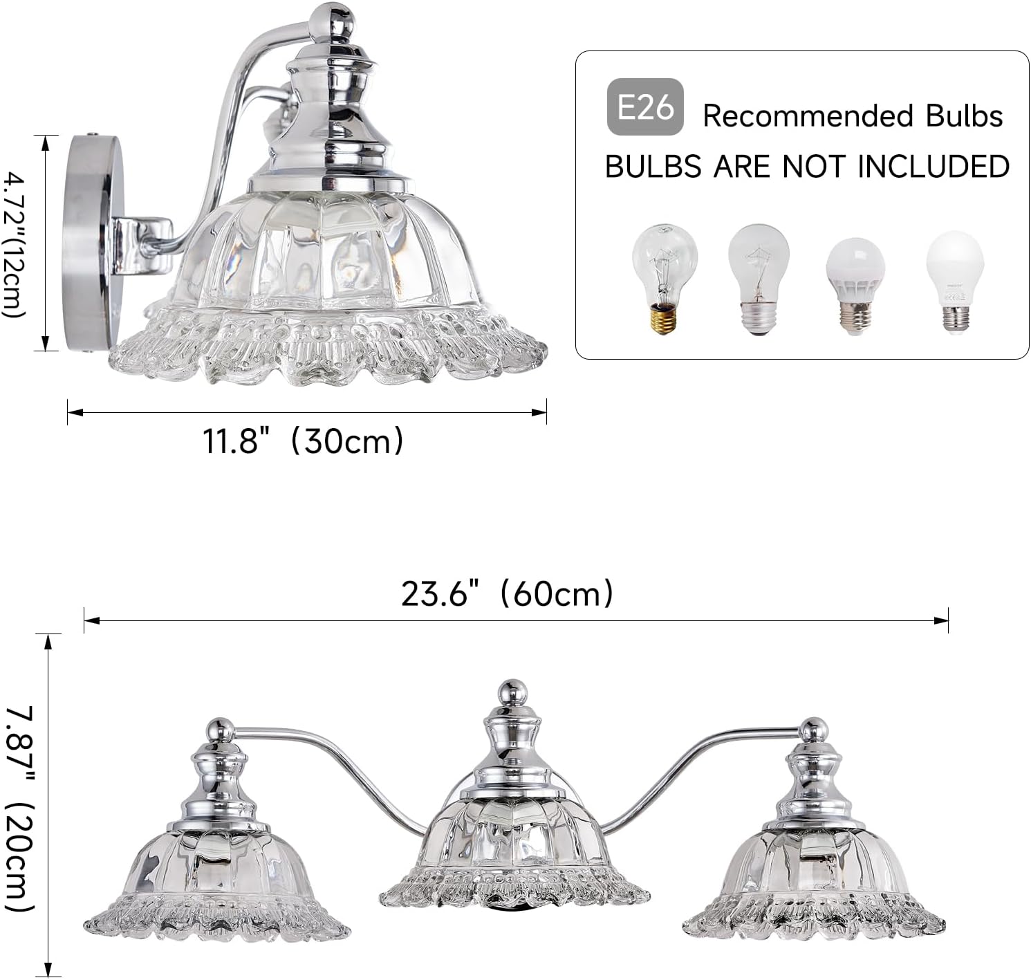 XIEDUN Chrome Vanity Light 3 Light Bathroom Lights Vanity Lights for Bathroom Bathroom Light Fixtures