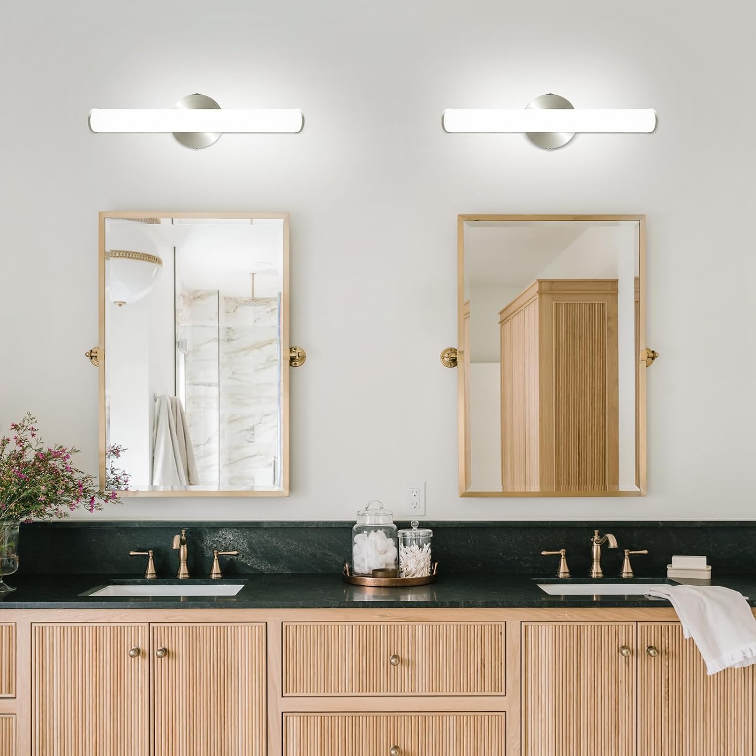 OOWOLF 4 Pack LED Vanity Light Bar for Bathroom, Dimmable Bathroom Light Fixtures 17.3inch 12W 1200LM Over Mirror Lighting Fixture Wall Sconce Modern Vanity Lighting 4000K Brushed Nickel
