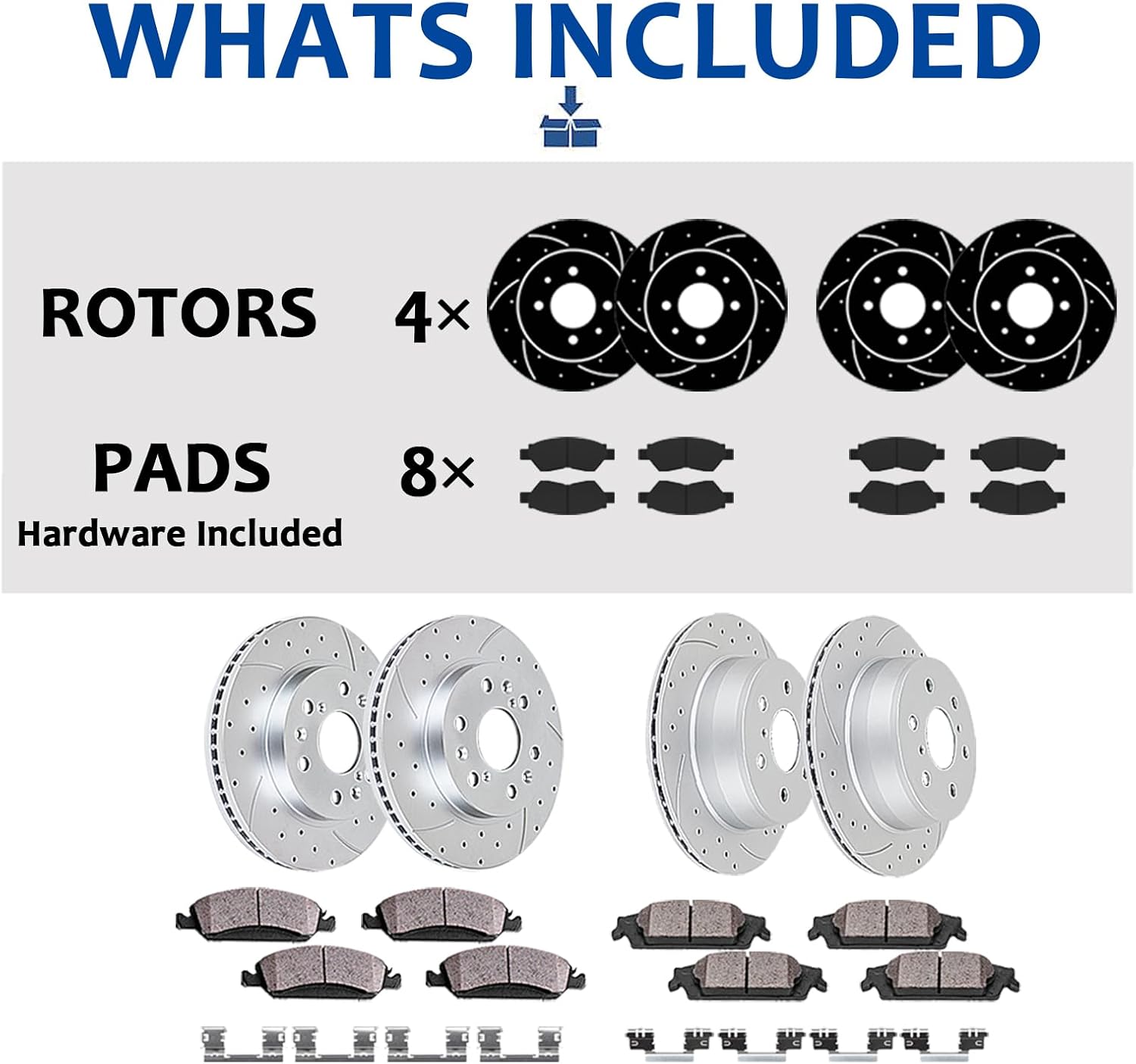Front(12') and Rear(12.99') Brake Kit Fit for Chevrolet Avalanche Silverado Suburban Tahoe Cadillac Escalade ESV EXT GMC Sierra Yukon Drilled and Slotted Brake Rotors Ceramic Brake Pads Fit 4WD/AWD
