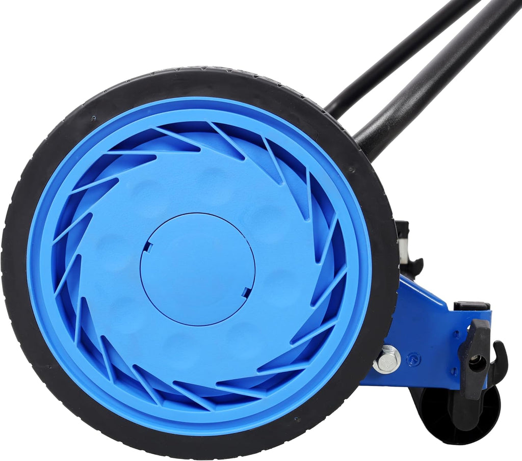 Family & Pet Safe Push Reel Mower 16', Manual Blue Lawn Cutter for a Healthy, Chemical-Free Yard - Perfect for Teaching Kids Lawn Care, Offers Light Exercise and a Pristine, Safe Grass Finish