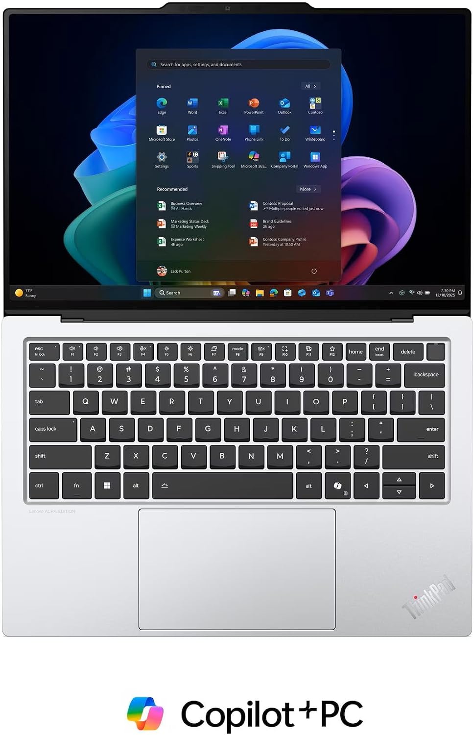 Lenovo ThinkPad X9 14 Aura Edition Copilot+ PC Laptop with Intel Core Ultra 7 258V Processor, 14' 2.8K OLED 500nits Touchscreen Display, 32 GB LPDDR5X-8533MT Memory, 1TB SSD, Wi-Fi 7, and Win 11 Pro