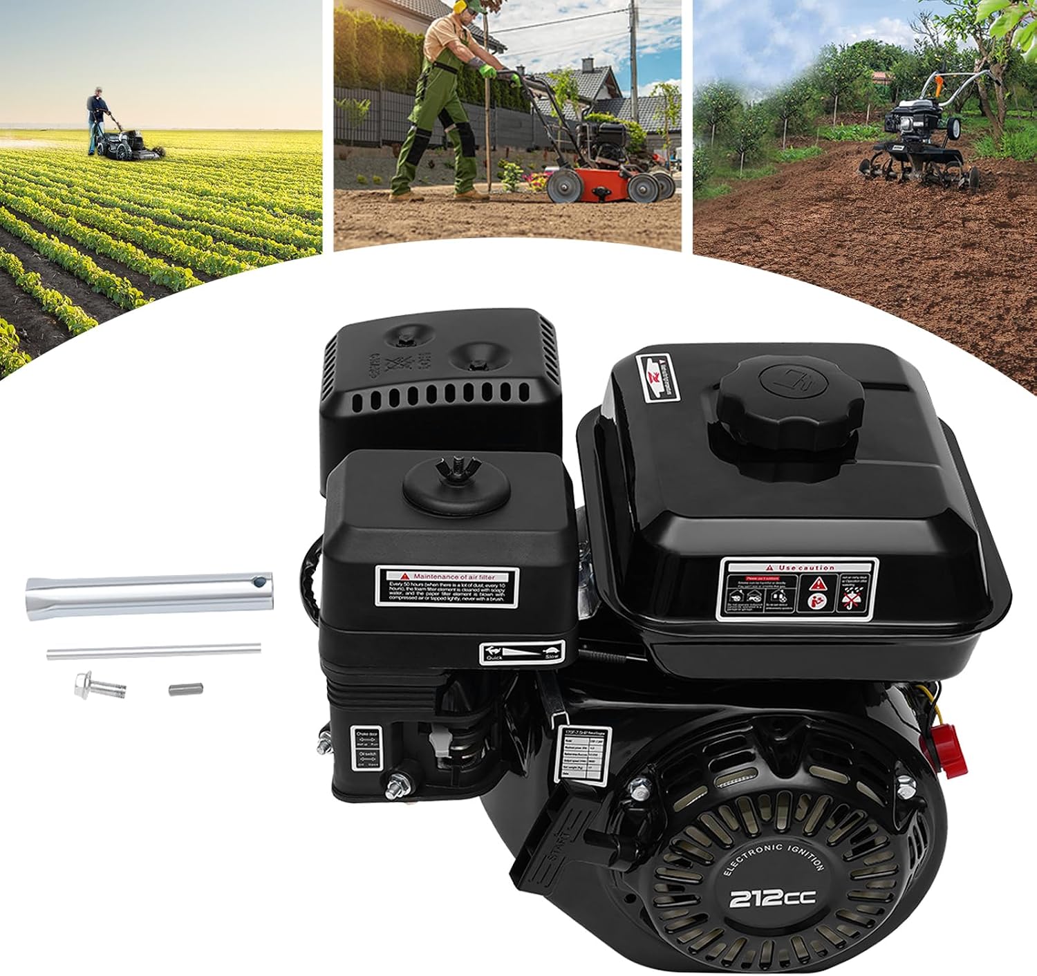 7.5HP 212CC Engine, 4-Stroke OHV Gas Engine Replacement for Honda GX160, Air Cooled Motor Engine for Go-Karts Compressors Lawn Mowers Water Pumps
