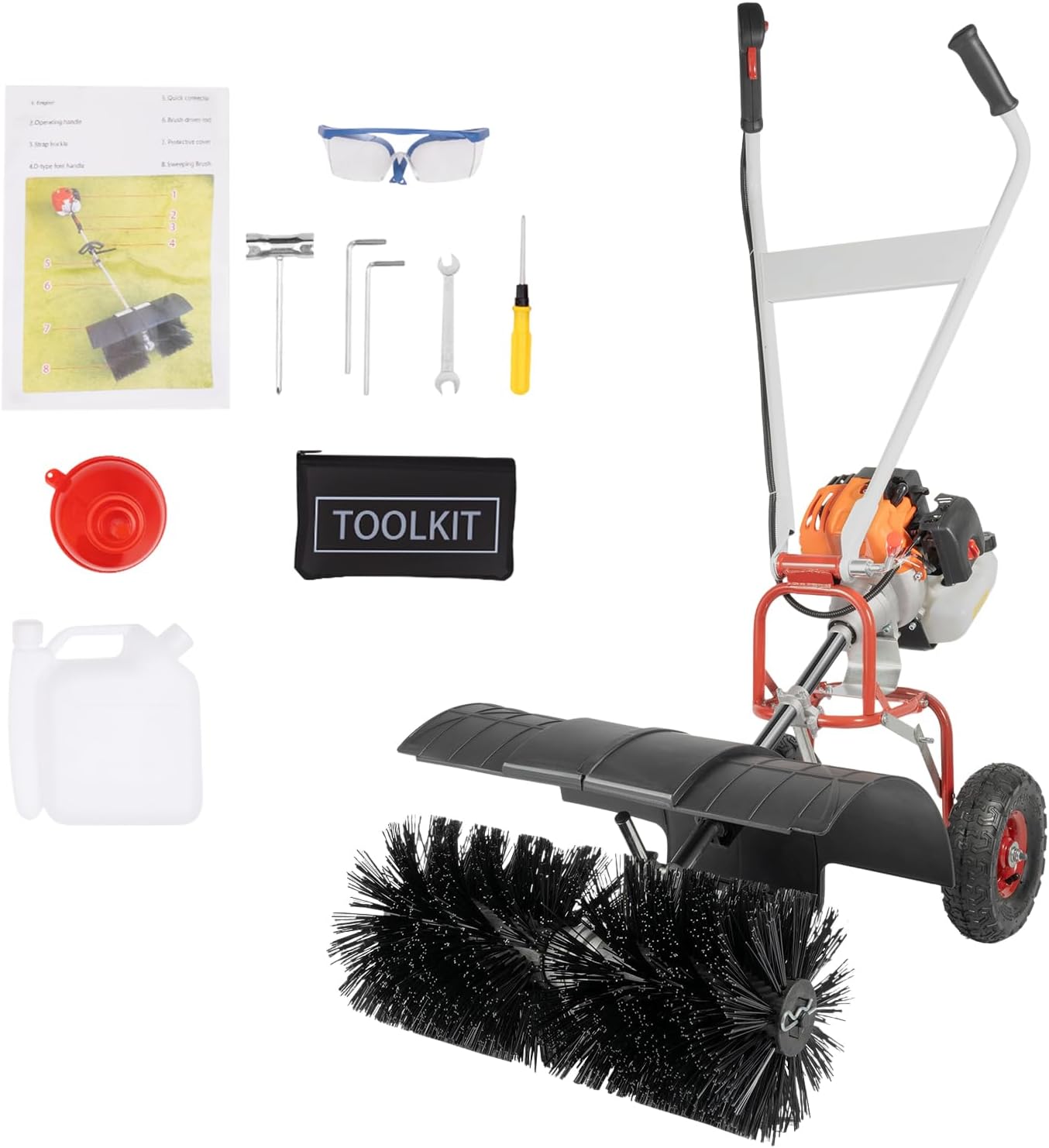 52CC Snow Sweeper Power Brush, 2.5HP Gas Power Walk-Behind Snow Plow, Hand Push Lawn Grass Snow Sweeper Brush Broom, 2 Stroke Engine