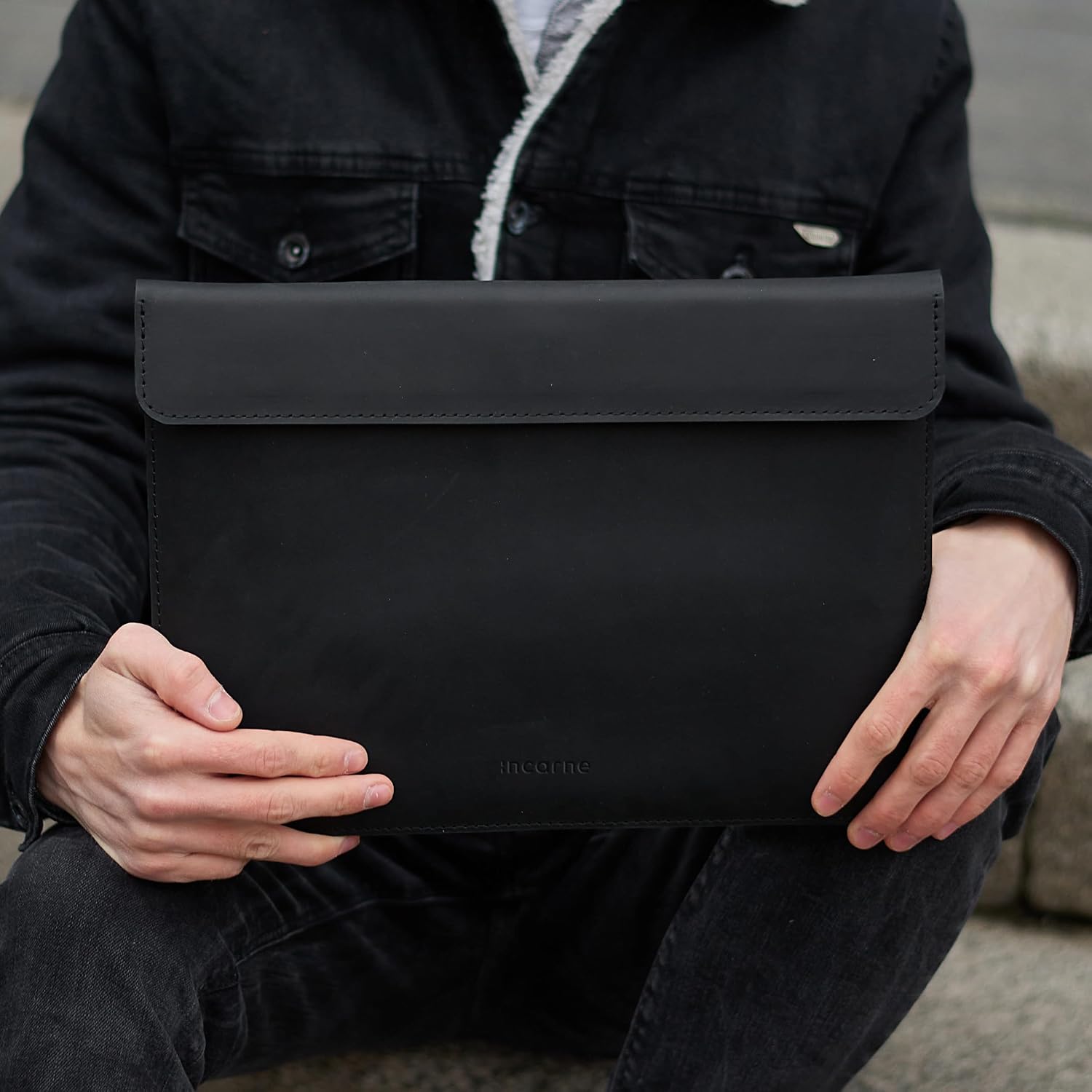 Black Leather Laptop Case Made for 15in MacBook Air Sleeve - Carrying Protective Sleeves Compatible with MacBook Air 15' M2 M3 M4 A2941 А3114 A3241 2022 2023 2024 2025, Genuine Vintage Leather, Black