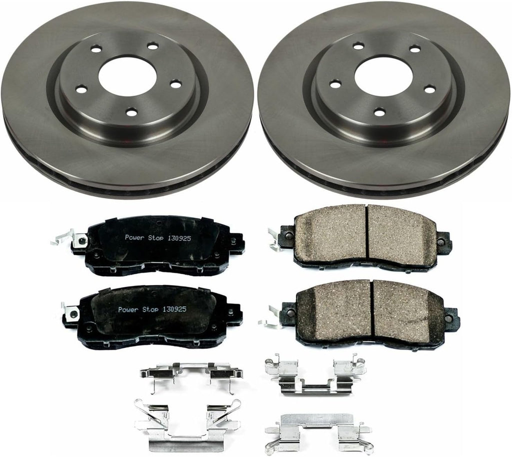 PowerStop Front Brake Kit for Nissan LEAF 2014-17 - Z17 Ceramic Brake Pads & Disc Rotors Replacement, KOE7215