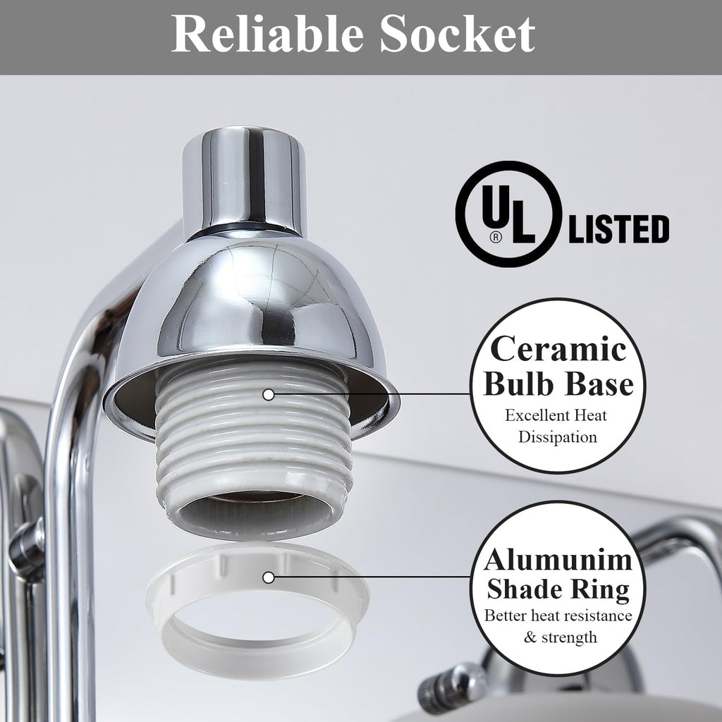 Mecgirn Stainless Steel Milk Glass Vanity Lights for Bathroom, 3 Light Polished Chrome Bathroom Light Fixtures Over Mirror, Ceramic E26 Sockets Wall Mounted